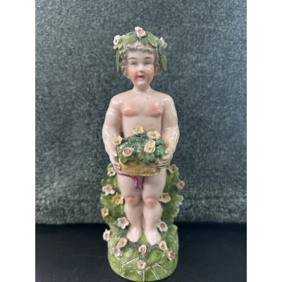 Porcelain Putto Sculpture carrying a floral basket c1780 - Picture 1 of 9